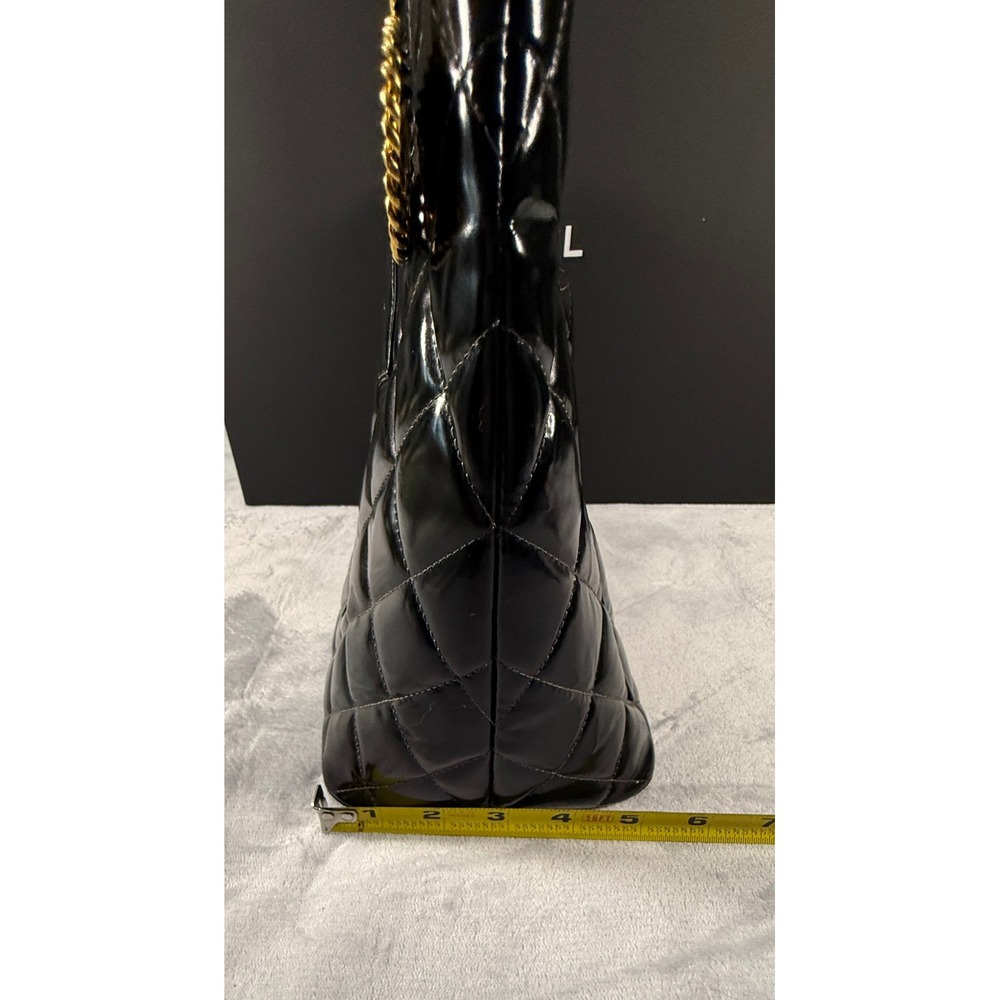 Chanel Black Patent Leather Quilted CC 24k Charm Tote Bag w/ Poshmark COA - Picture 4 of 16
